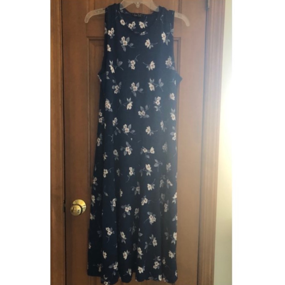 Navy floral sleeveless midi dress, scoop neck, size XL